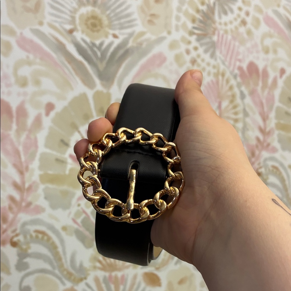 Lane Bryant Black Belt with Gold Chain-Ring Buckle